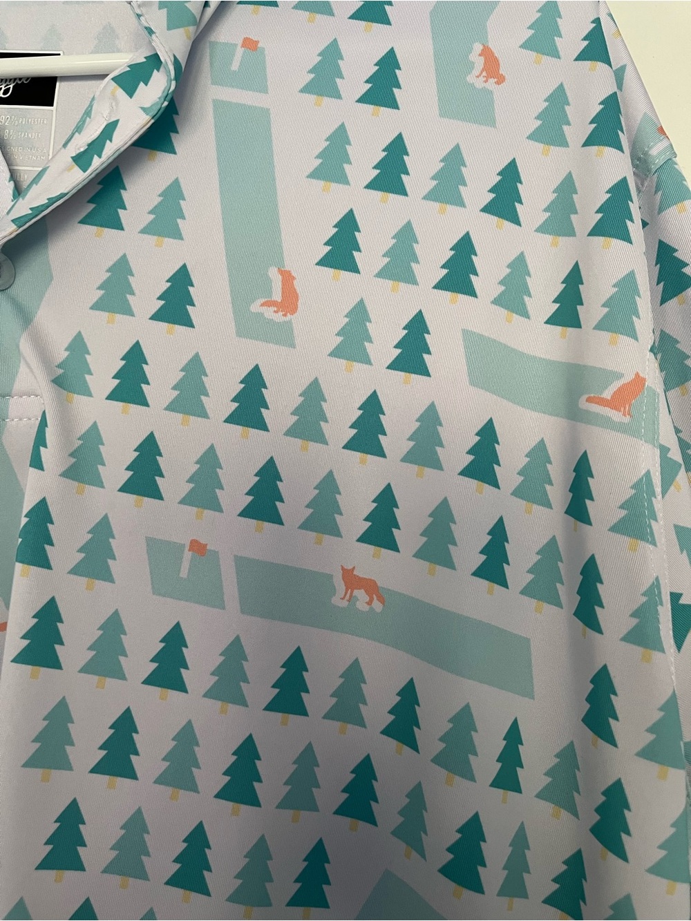 Waggle Men’s Short-Sleeve Polo with Teal Tree Print - Picture 2 of 3